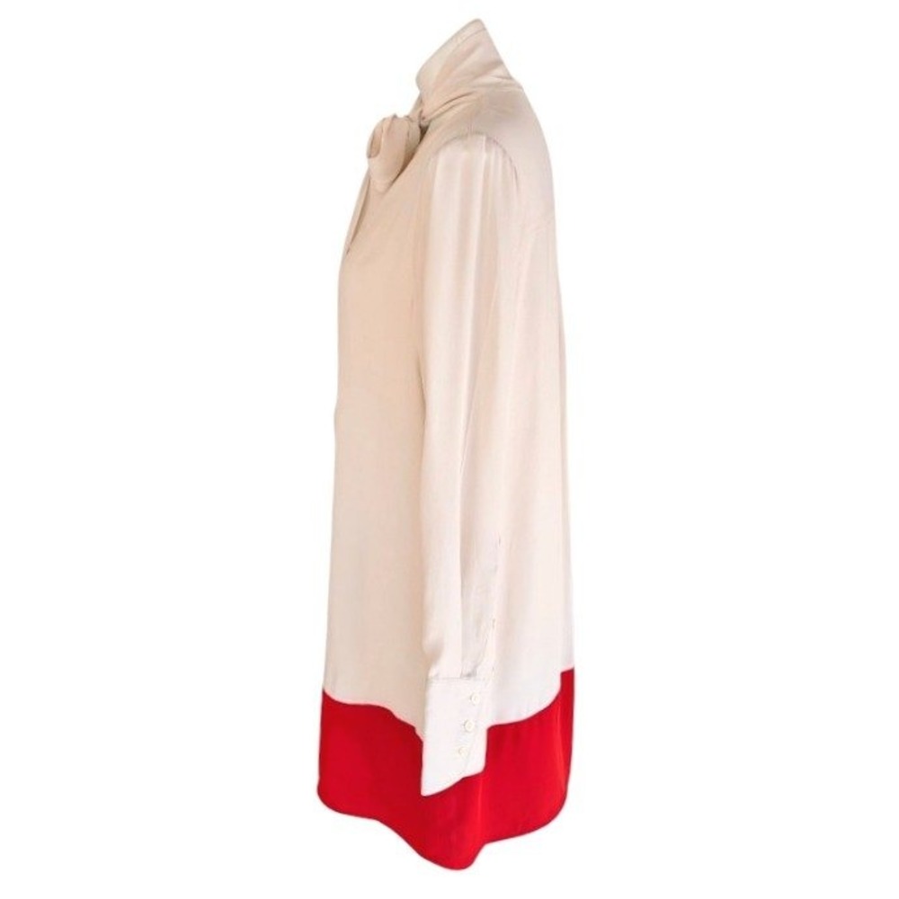 Reiss Marta Colorblock Pussybow Dress Cream Red Tie Neck Long Sleeve Size 6 - Picture 4 of 10